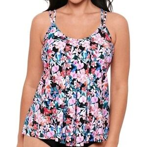 *NWT Swim Solutions Women's Pleat-Front Tankini Top Floral Print Size 8